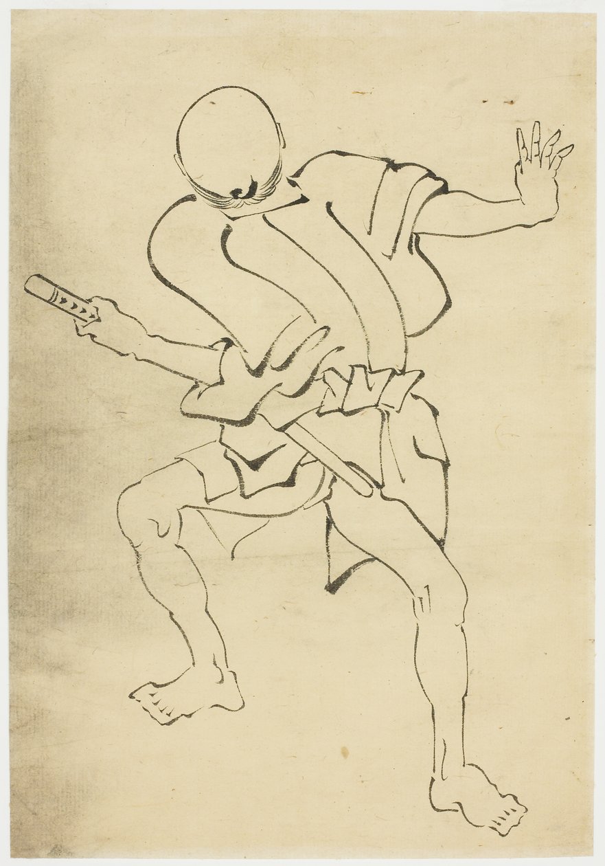 Armed Attendant (tutkimus), n. 1815-1849 (muste paperille) tekijältä Katsushika (school of) Hokusai