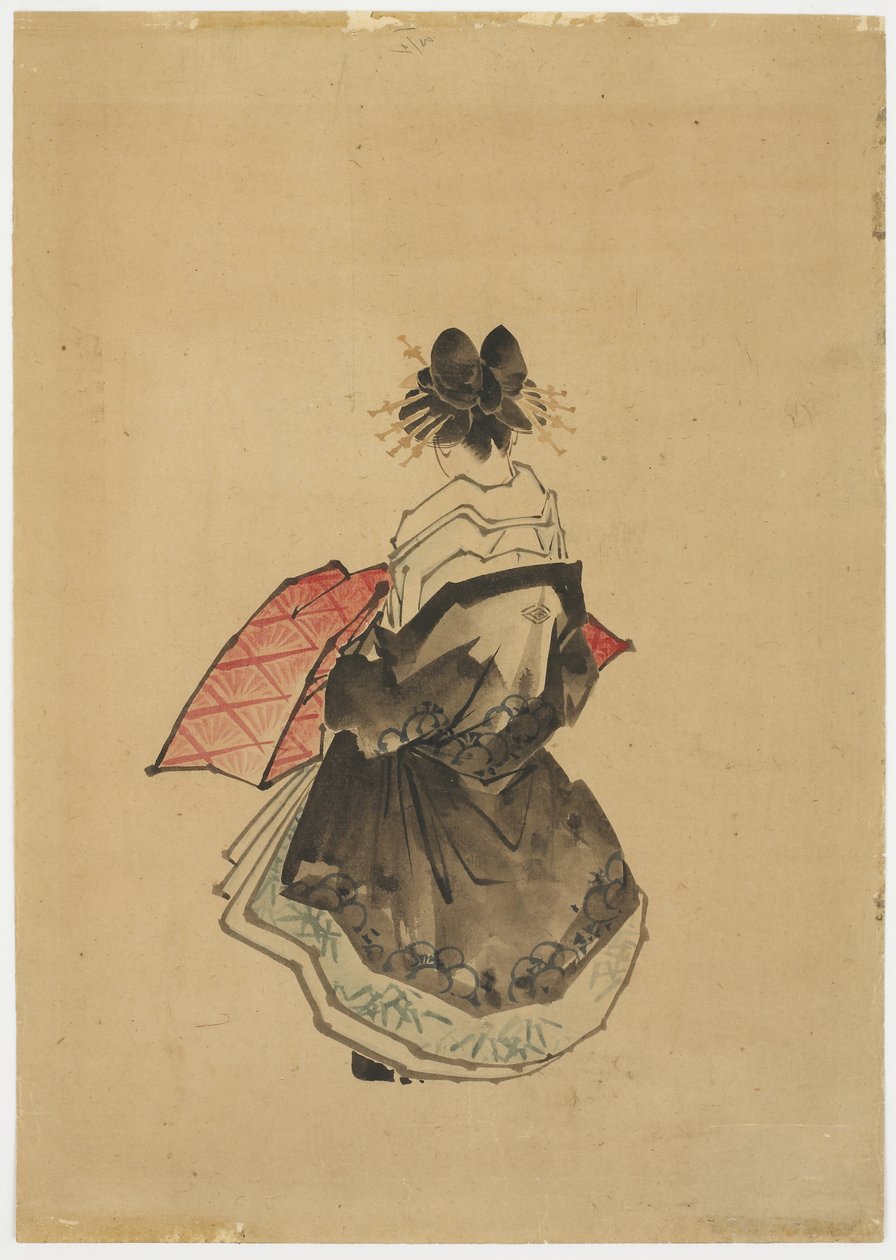 Elegant Beauty (An Oiran), n. 1850 (muste ja väri paperille) tekijältä Katsushika (school of) Hokusai