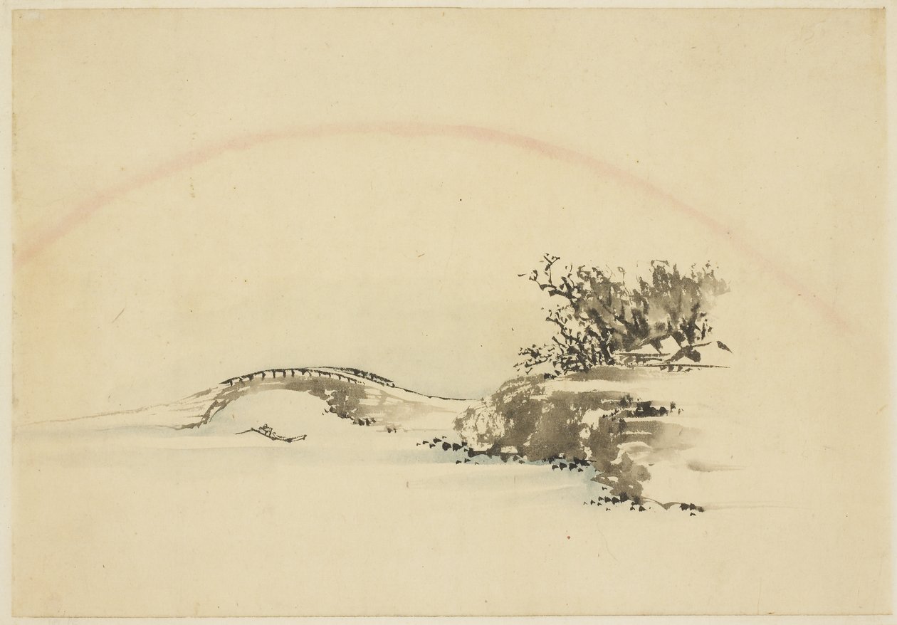 Maisema sateenkaaren kanssa tekijältä Katsushika (school of) Hokusai