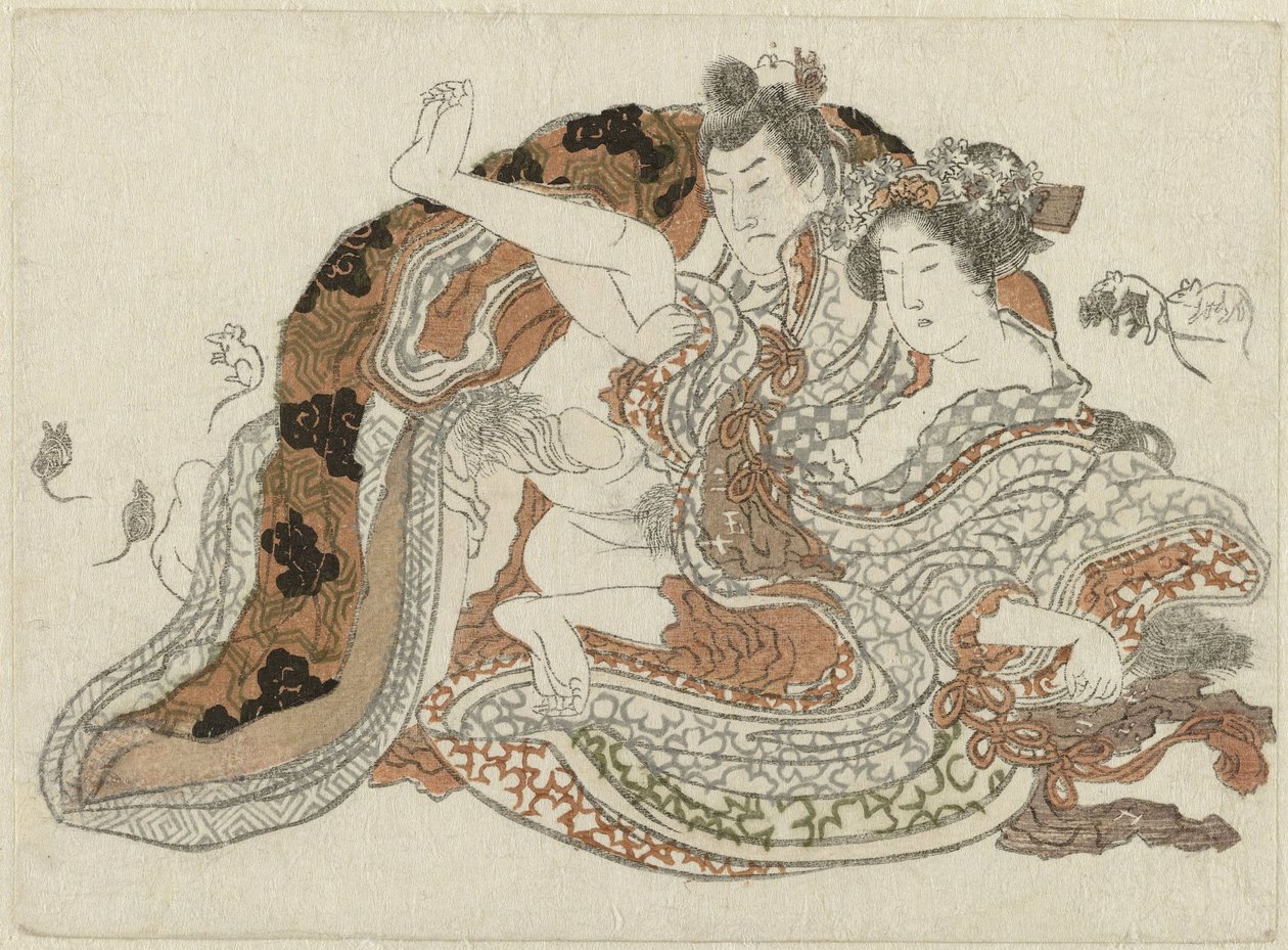 Rakkauspari ja rotat tekijältä Katsushika Hokusai (possibly)