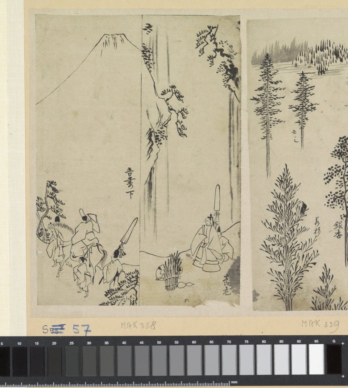 Ratsastaja seuran kanssa ja daimyon tervehdys tekijältä Katsushika Hokusai (possibly)