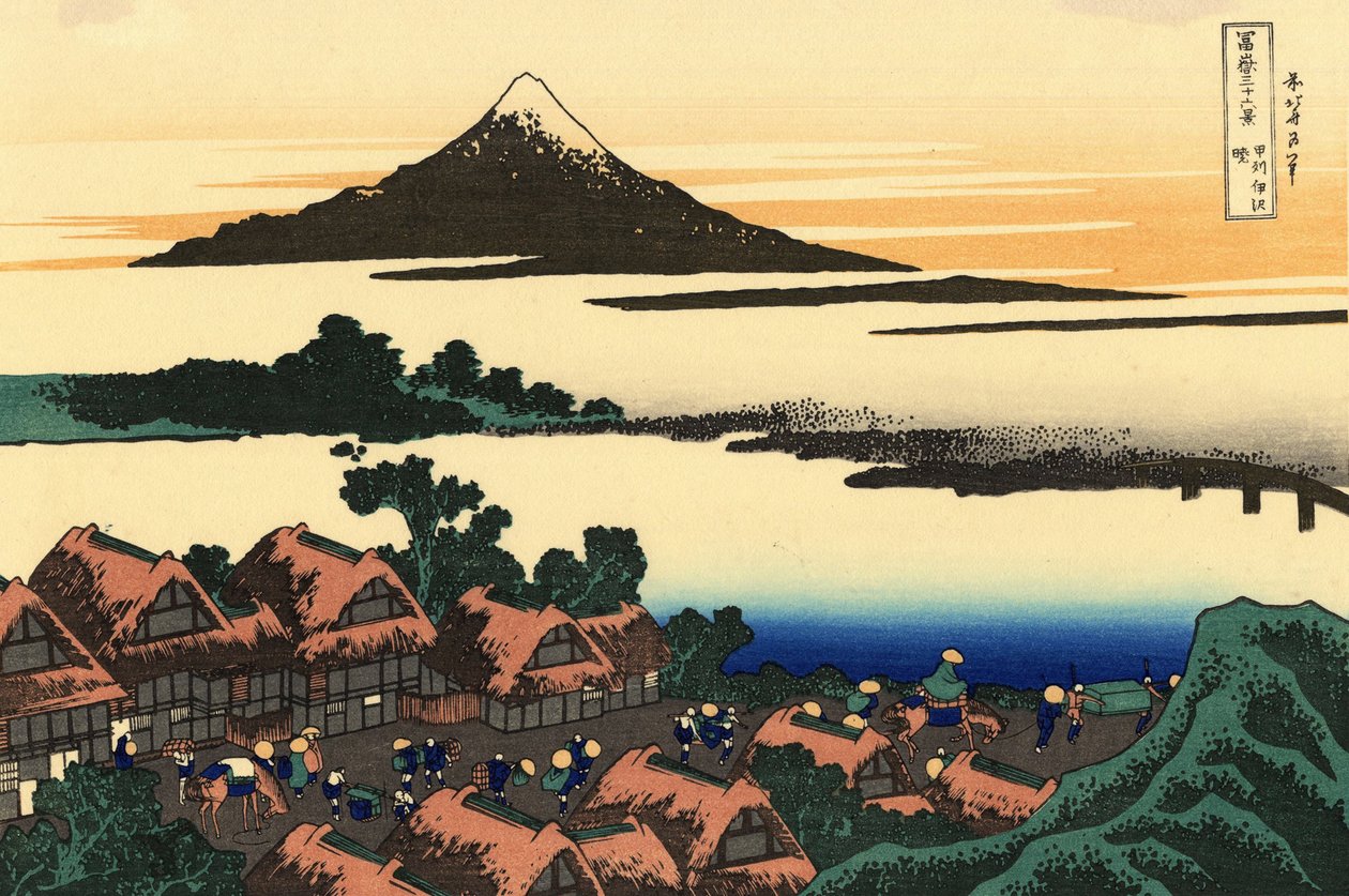 36 näkymät Fuji-vuorelle, Japani: Aamunkoitto Isawassa Kain maakunnassa, Japanissa - Katsushika Hokusain (1760-1849) vedos (ukiyo-e school) 1830-1833 Puškinin taidemuseo, Moskova tekijältä Katsushika Hokusai