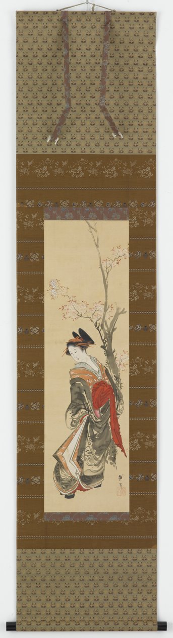 Kurtesaani kirsikkapuun alla, 1700-luvun loppu - 1800-luvun alku. tekijältä Katsushika Hokusai