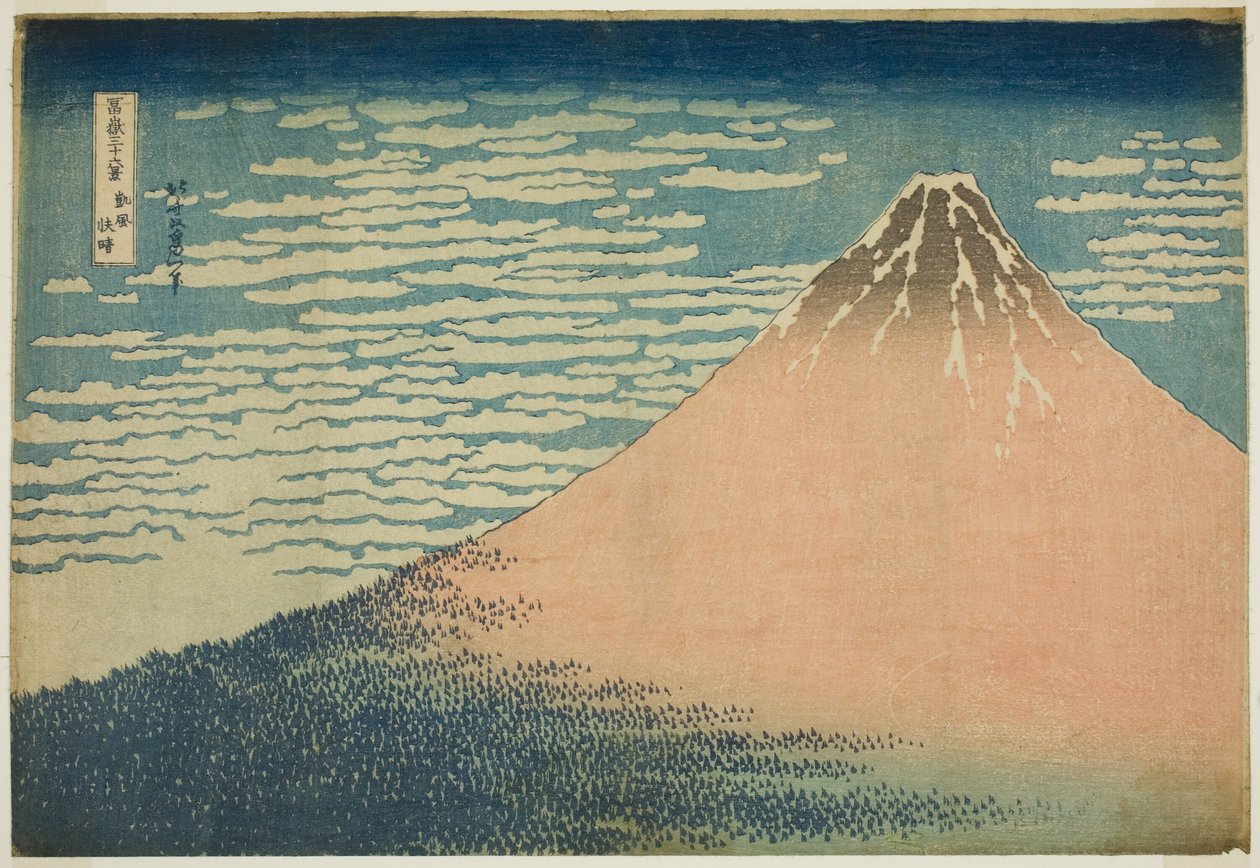 Mieto tuulta kauniina päivänä (Gaifu kaisei), sarjasta "Kolmekymmentäkuusi näkymää Fuji-vuorelle (Fugaku sanjurokkei)" tekijältä Katsushika Hokusai