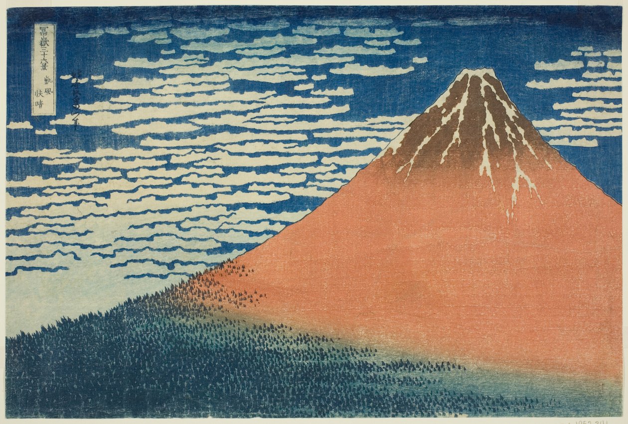Lievä tuulta kauniina päivänä (Gaifu kaisei), sarjasta "Kolmekymmentäkuusi näkymää Fuji-vuorelle (Fugaku sanjurokkei)" tekijältä Katsushika Hokusai