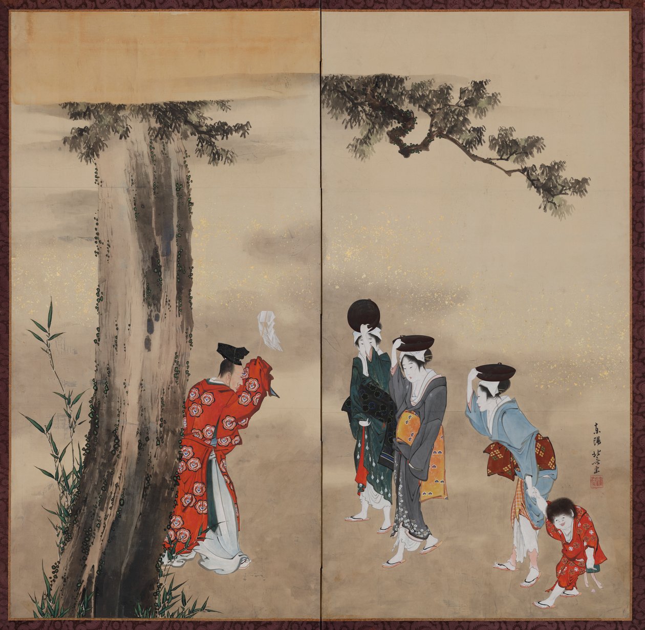 Šintopappi, Kolme naista ja lapsi, Edo-kausi, n. 1799-1801. tekijältä Katsushika Hokusai