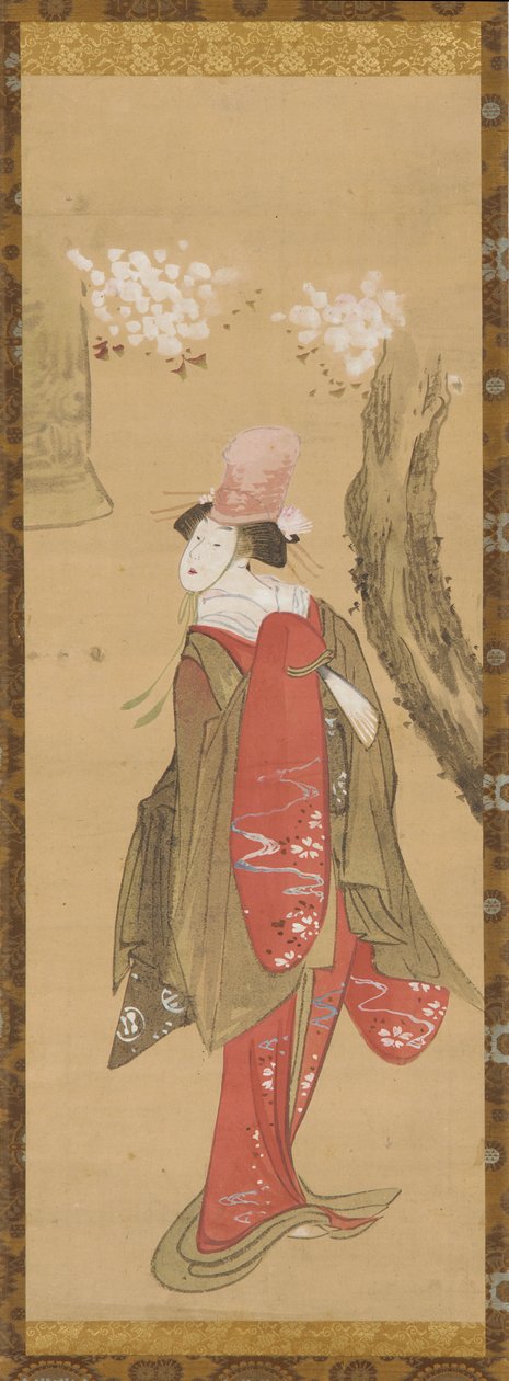 Tanssija Kiyohime, kirsikkapuu ja Dojo-jin kello, 1700-luvun loppu - 1800-luvun alku. tekijältä Katsushika Hokusai