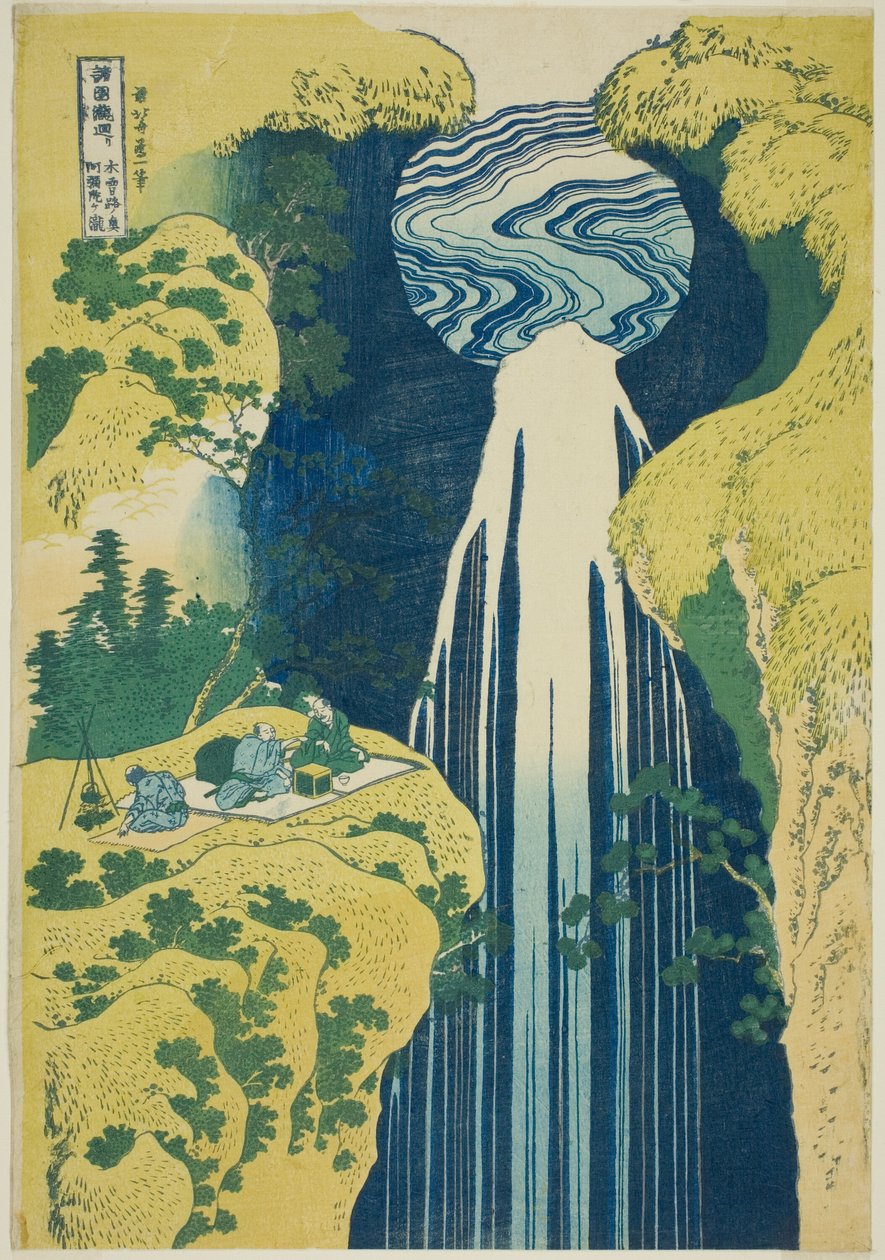 Amida Falls in the Reaches of the Kisokaido (Kisoji no oku Amidagataki), sarjasta "Kierto vesiputouksilla eri provinsseissa (Shokoku taki meguri)" tekijältä Katsushika Hokusai