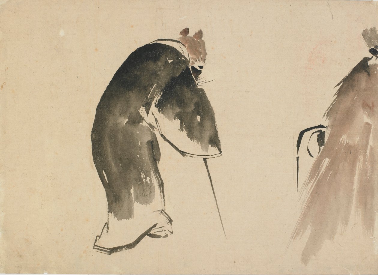 Mustaan kaapuun pukeutunut vanha hiiri, 1700-luvun loppu - 1800-luvun alku. tekijältä Katsushika Hokusai