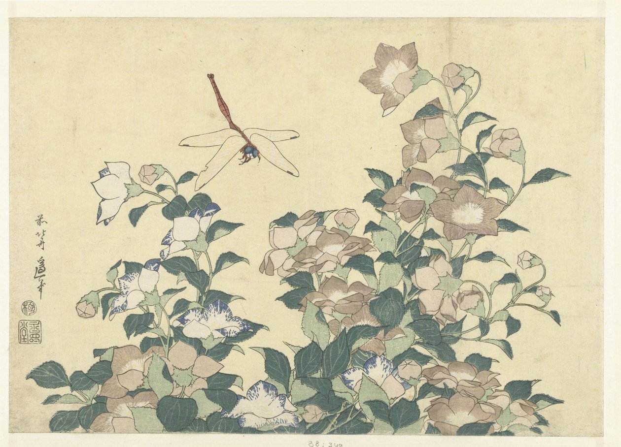 Ilmapallokello ja sudenkorento tekijältä Katsushika Hokusai