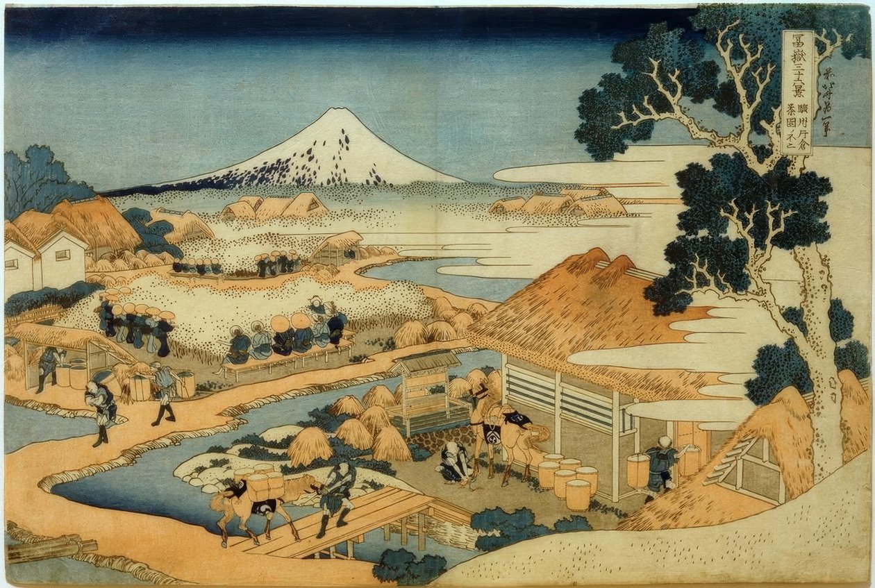 Fuji-vuori nähtynä teeviljelmältä Katakurassa, Surugan maakunnassa tekijältä Katsushika Hokusai