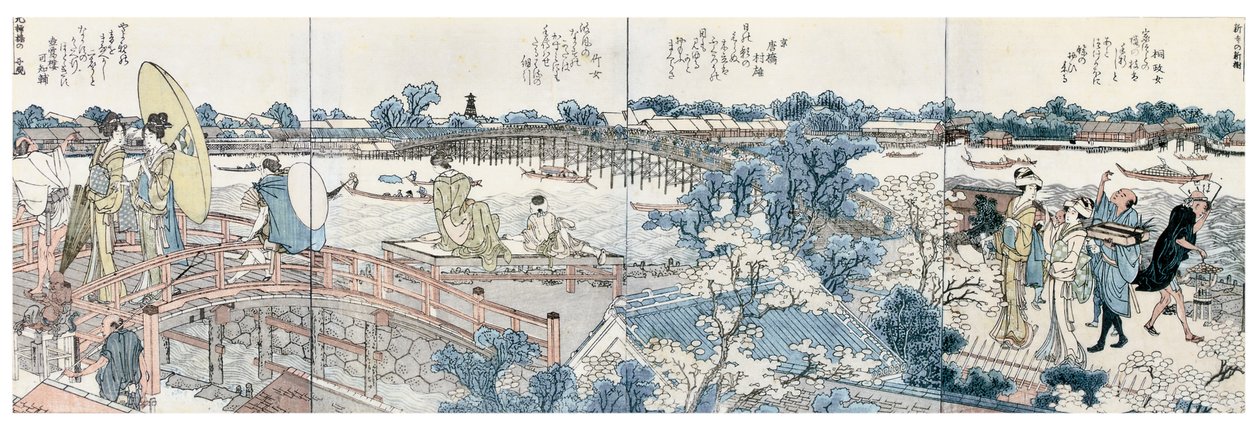 Maisemakohtauksia Ehon Sumidagawa Ryogan Ichiranista tekijältä Katsushika Hokusai