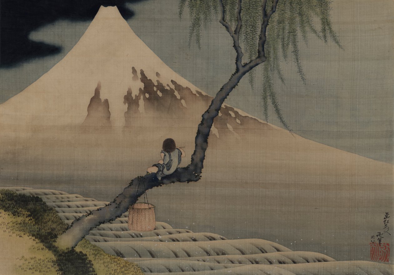 Poika katselemassa Fuji-vuorta, 1839. tekijältä Katsushika Hokusai