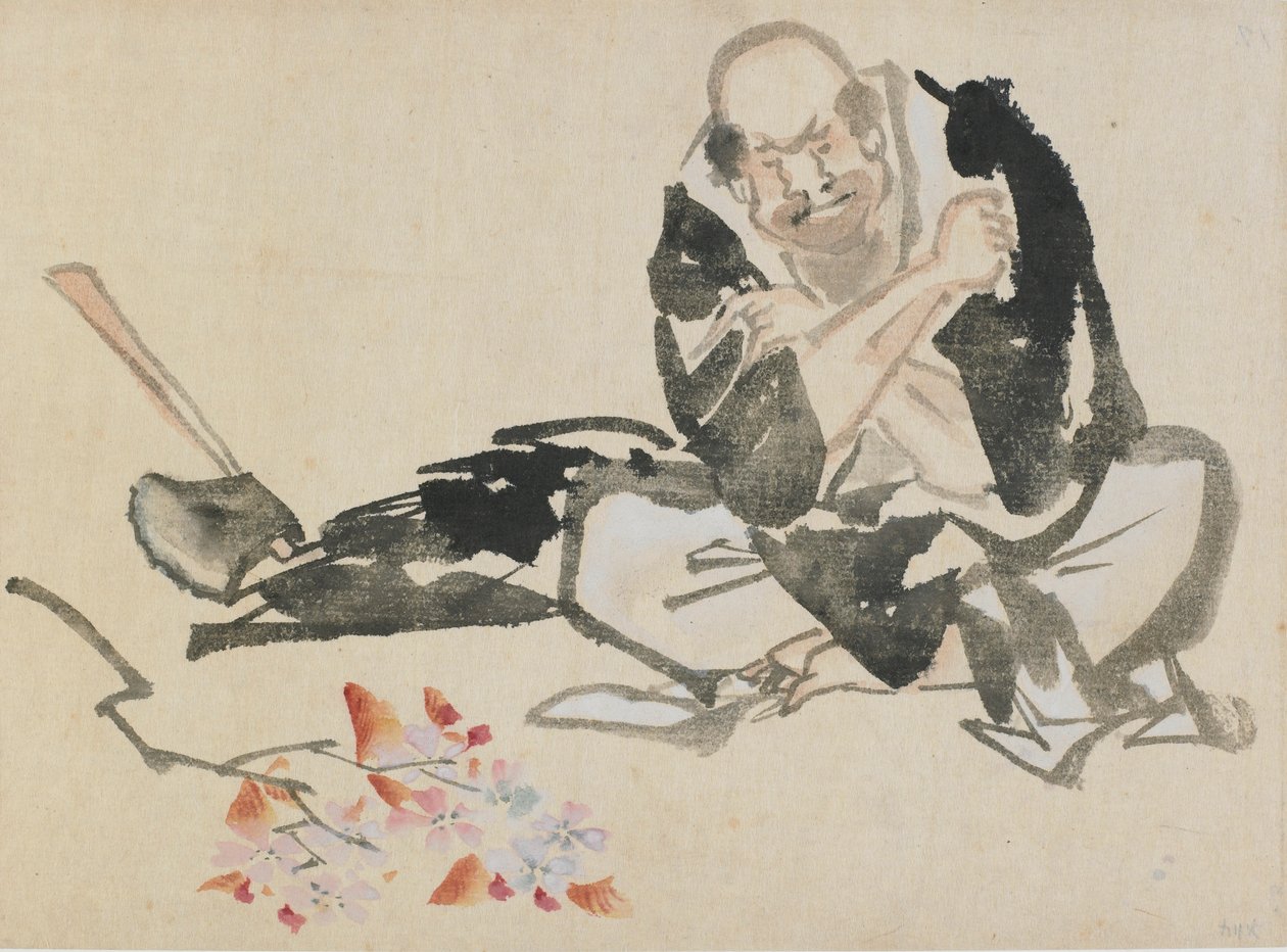 Buddhalainen allegoria kirsikan oksia polttavasta papista, 1700-luvun loppu–1800-luvun alku. tekijältä Katsushika Hokusai
