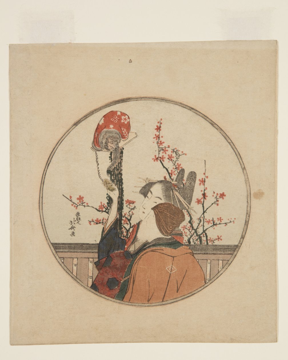 Kurtisaani-, vieras- ja lemmikkiapina (värillinen puupainatus) tekijältä Katsushika Hokusai