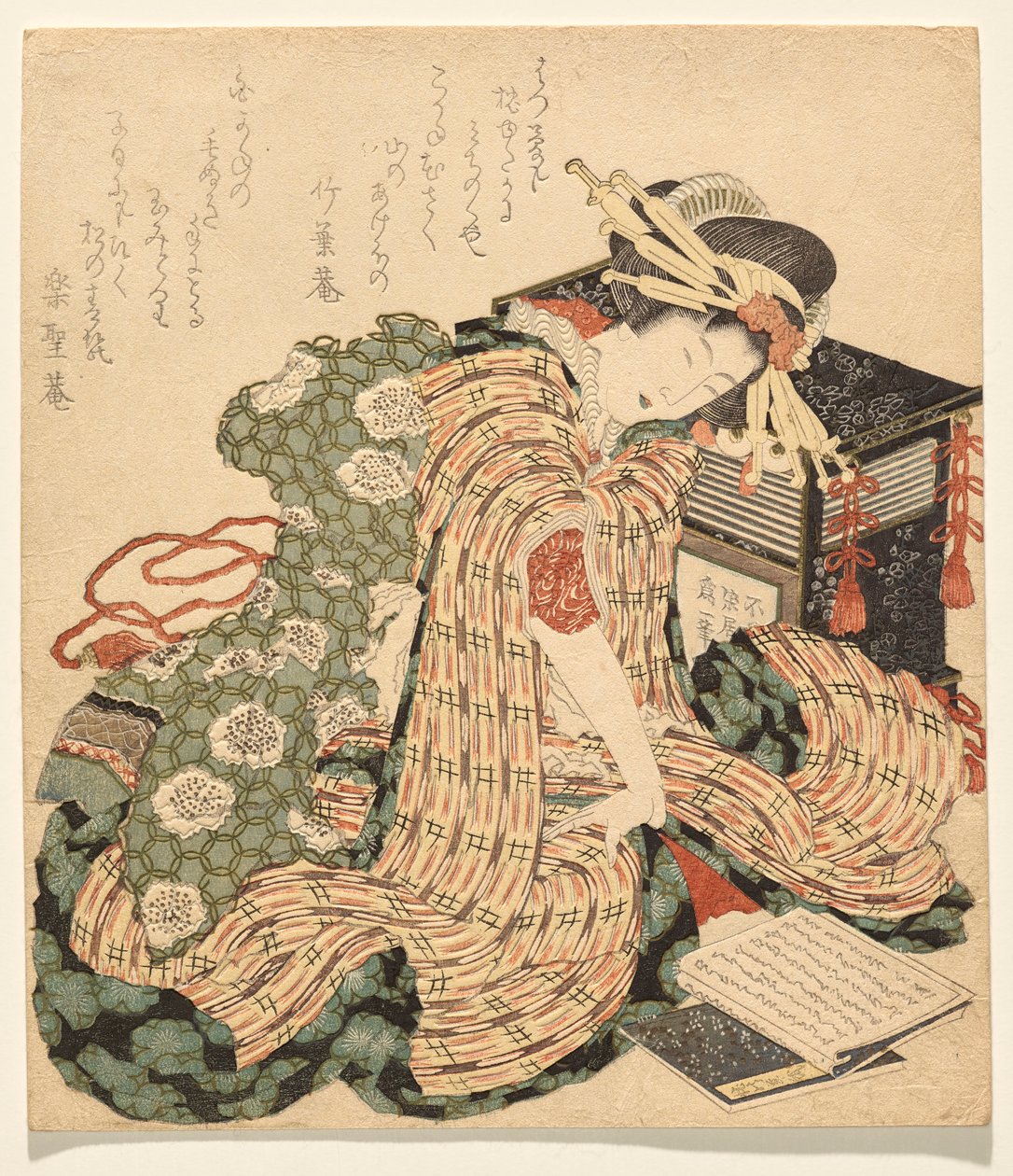 Courtesaani lepää kopion kanssa tekijältä Katsushika Hokusai