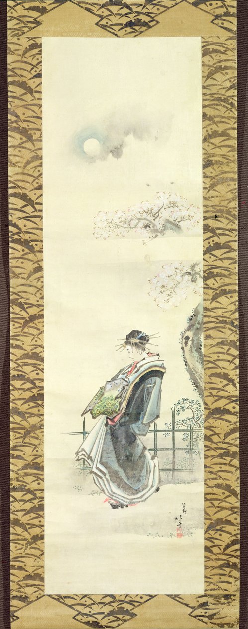 Courtesaani kävelylle (kynä ja muste pesulla paperille) tekijältä Katsushika Hokusai