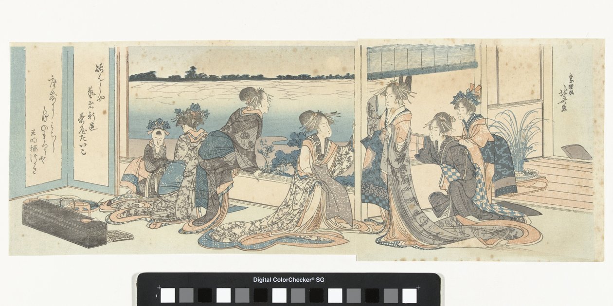 Kurtisaanit katsomassa syksyn kuuta tekijältä Katsushika Hokusai