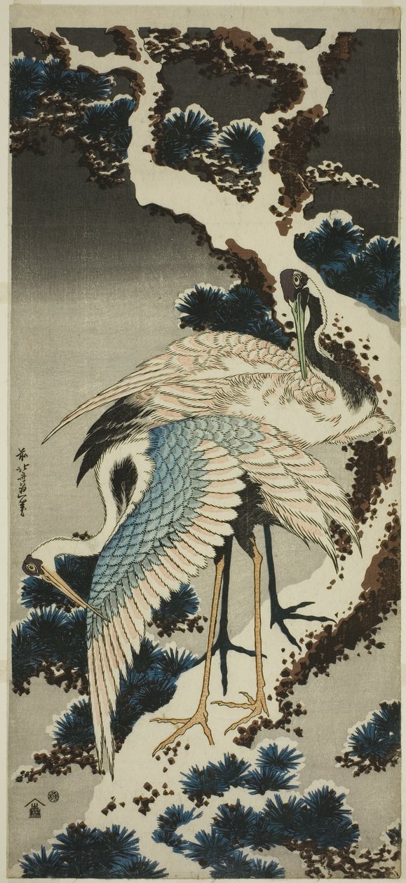 Nosturit lumisella männyllä tekijältä Katsushika Hokusai