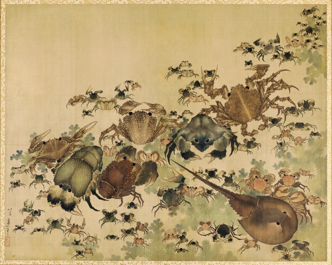 Äyriäiset, Edo-kausi n. 1825 (muste ja väri silkillä) tekijältä Katsushika Hokusai