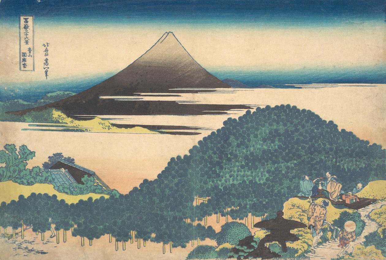 Cushion Pine at Aoyama Aoyama enza no matsu, sarjasta Thirty-six Views of ..., ca. 1830-32. tekijältä Katsushika Hokusai