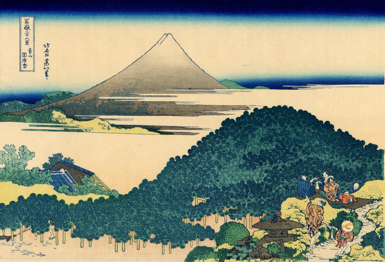 Tyynymänty Aoyamassa, Edossa, n. 1830 (puupainatus) tekijältä Katsushika Hokusai