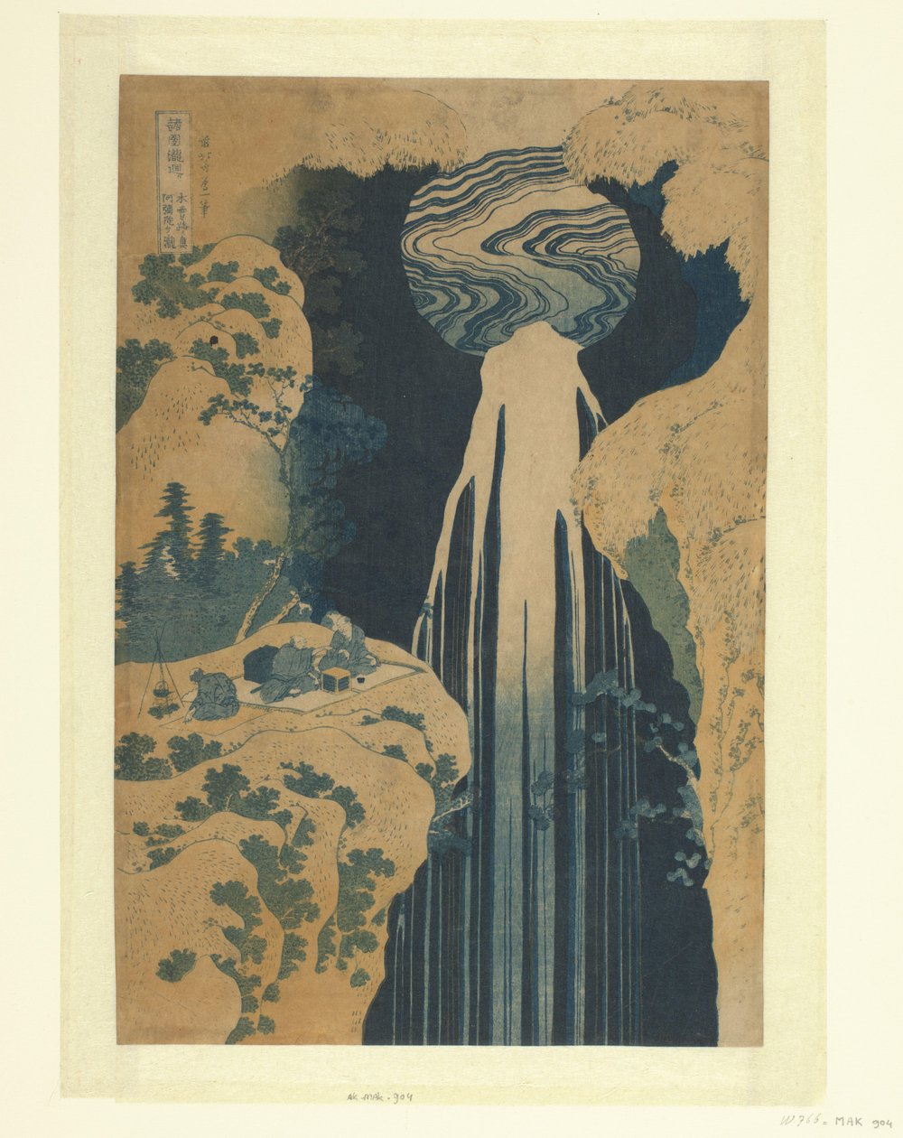 De Amida Waterval langs de Kisokaido Kisoji no oku Amida-ga-taki (otsikko esineessä) Een rondreis langs de watervallen in de provincies (sarjan nimi) Shokoku taki meguri (sarjan nimi esineellä) tekijältä Katsushika Hokusai