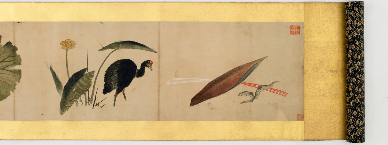 Yksityiskohta käsirullasta erilaisilla kuvilla, Edo-kausi, 1839 muste ja väri paperille tekijältä Katsushika Hokusai