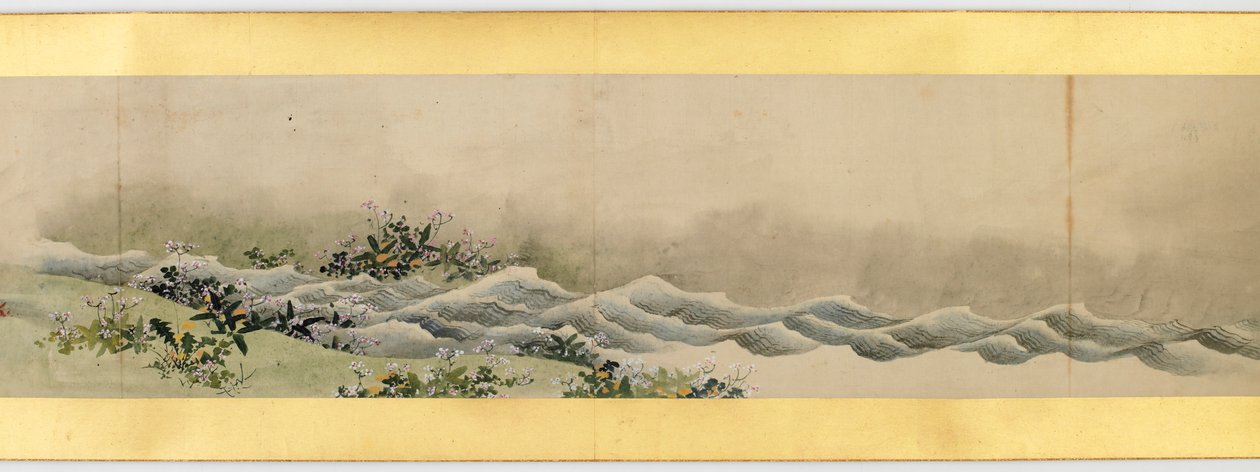 Yksityiskohta käsirullasta erilaisilla kuvilla, Edo-kausi, 1839 muste ja väri paperille tekijältä Katsushika Hokusai