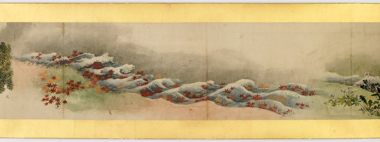 Yksityiskohta käsirullasta erilaisilla kuvilla, Edo-kausi, 1839 muste ja väri paperille tekijältä Katsushika Hokusai