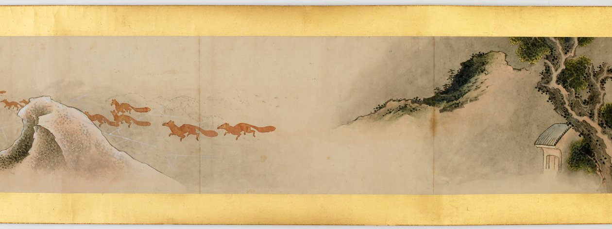 Yksityiskohta käsirullasta erilaisilla kuvilla, Edo-kausi, 1839 muste ja väri paperille tekijältä Katsushika Hokusai