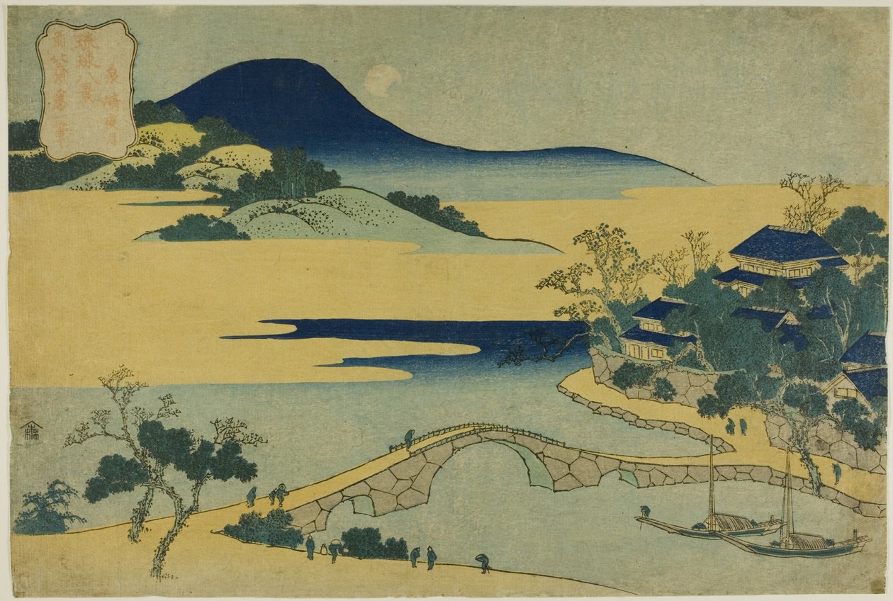 Iltakuu Izumizakissa (Izumizaki yagetsu), sarjasta "Kahdeksan näkymää Ryukyu-saarilta (Ryukyu hakkei)". tekijältä Katsushika Hokusai
