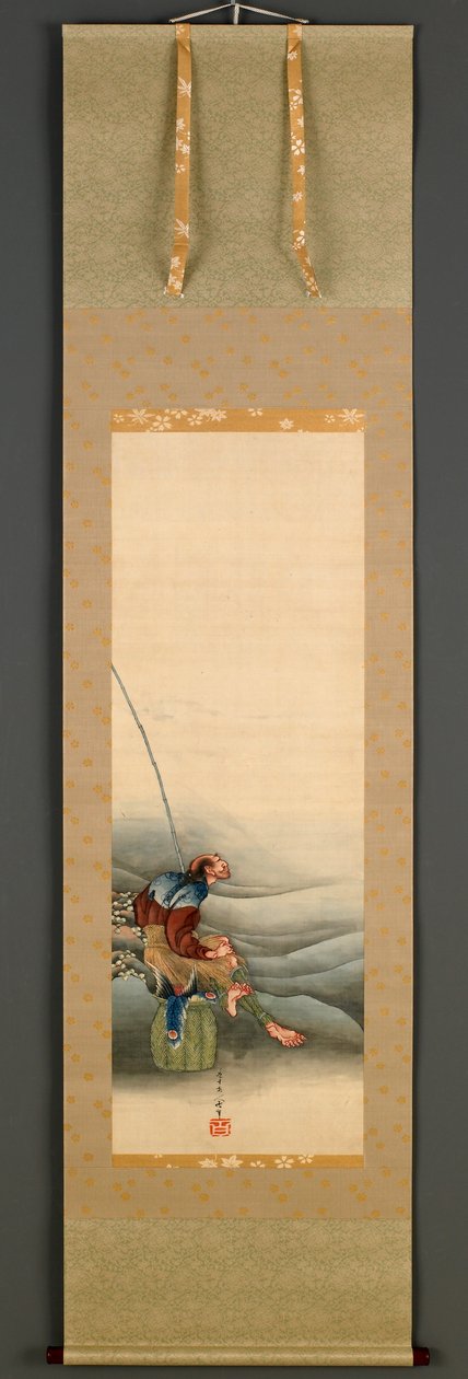 Fisherman, Edo-kausi, 1849 (muste ja väri silkillä) tekijältä Katsushika Hokusai