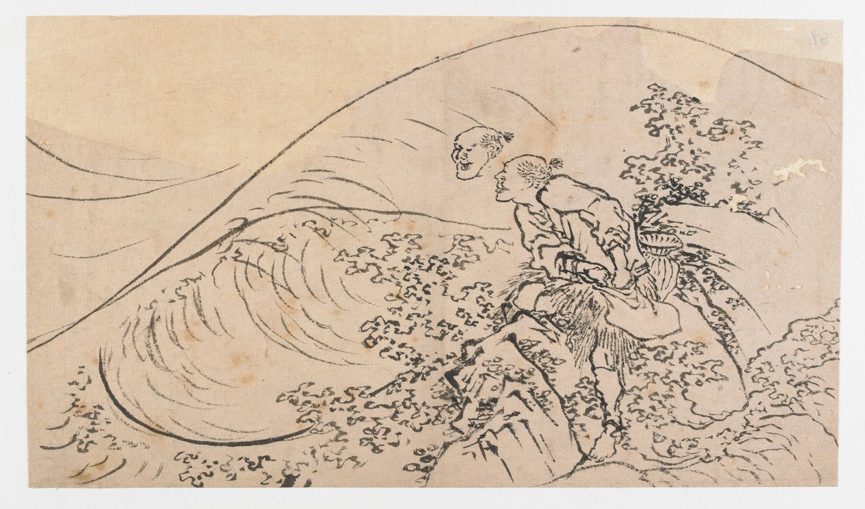 Fisherman Tossing Bait, Edo-kausi, n. 1830. tekijältä Katsushika Hokusai