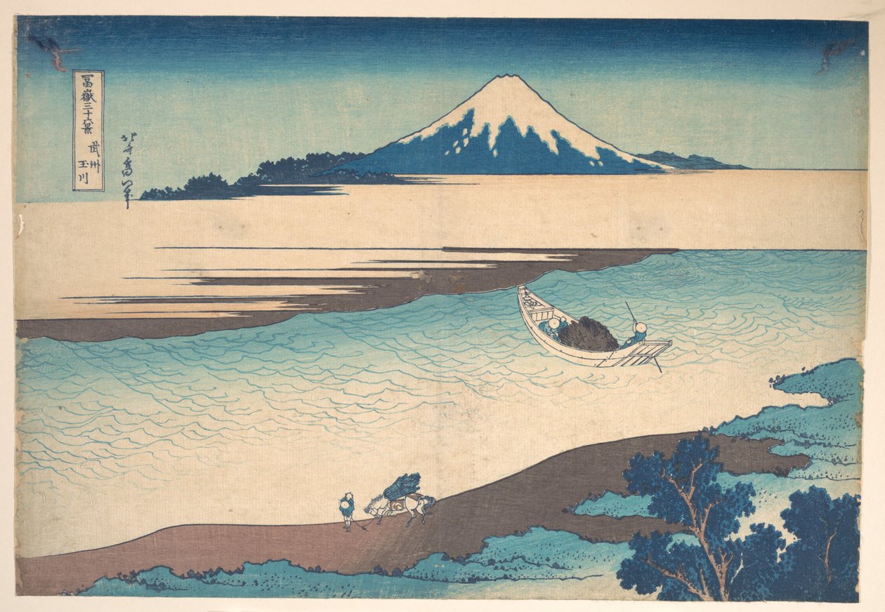 Fuji – Tama-joki, Musashin maakunta, sarjasta ”36 näkymää Fuji-vuorelta” (Fugaku sanjūrokkei) tekijältä Katsushika Hokusai