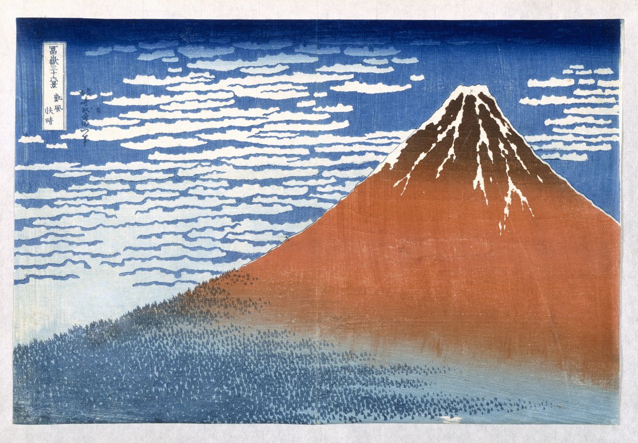 Fuji, Vuoria kirkkaassa säässä, 1831, sarjasta "36 näkymät Fuji-vuorelle" Hokusai, Katsushika (1760-1849) (käsinvärinen puupalikkaprintti) tekijältä Katsushika Hokusai
