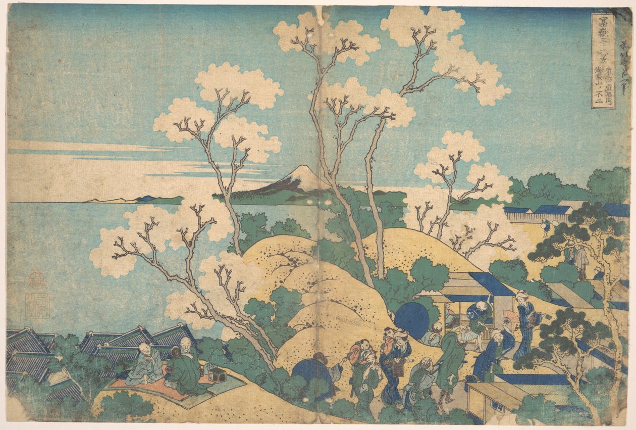 Fuji Gotenyamasta Shinagawassa Tōkaidōlla (Tōkaidō Shinagawa Gotenyama no Fuji), sarjasta ”36 näkymää Fuji-vuoresta” (Fugaku sanjūrokkei) tekijältä Katsushika Hokusai