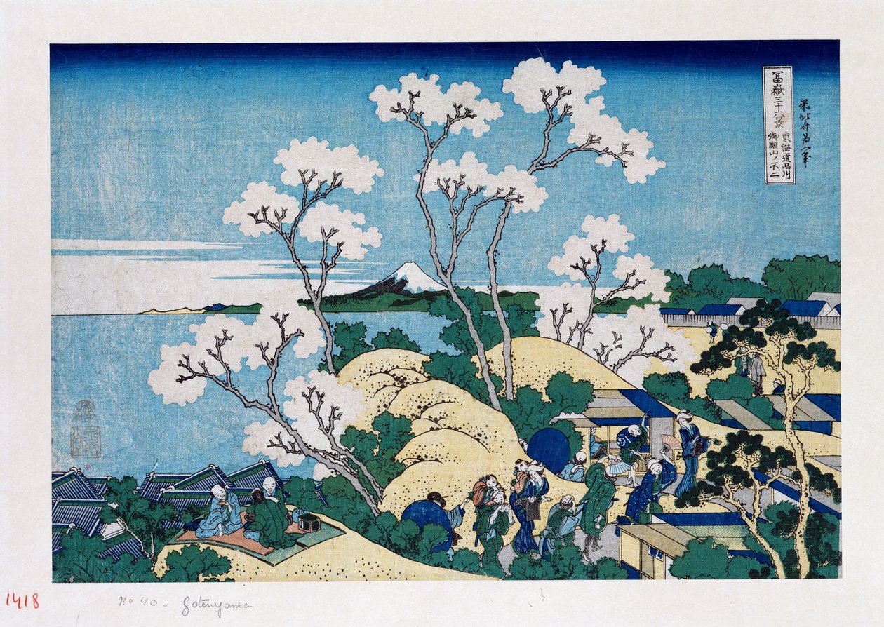 Fuji Gotenyamasta Shinagawassa Tokaidolla", sarjasta "The Thirty-Six Views of Mt. Fuji" tekijältä Katsushika Hokusai