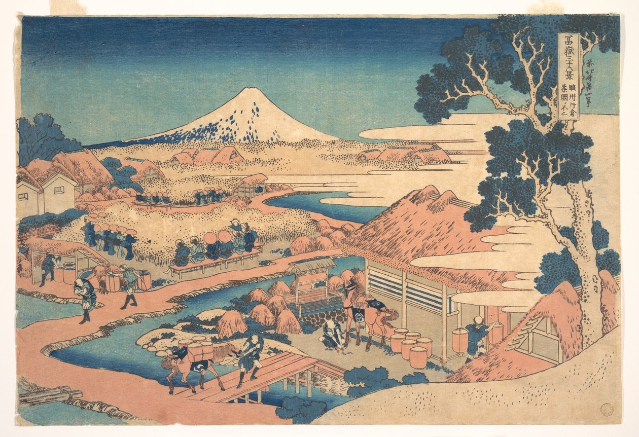 Fuji Surugan Katakuran teeviljelmiltä (Sunshū Katakura chaen no Fuji), sarjasta ”36 näkymää Fuji-vuoresta” (Fugaku sanjūrokkei) tekijältä Katsushika Hokusai