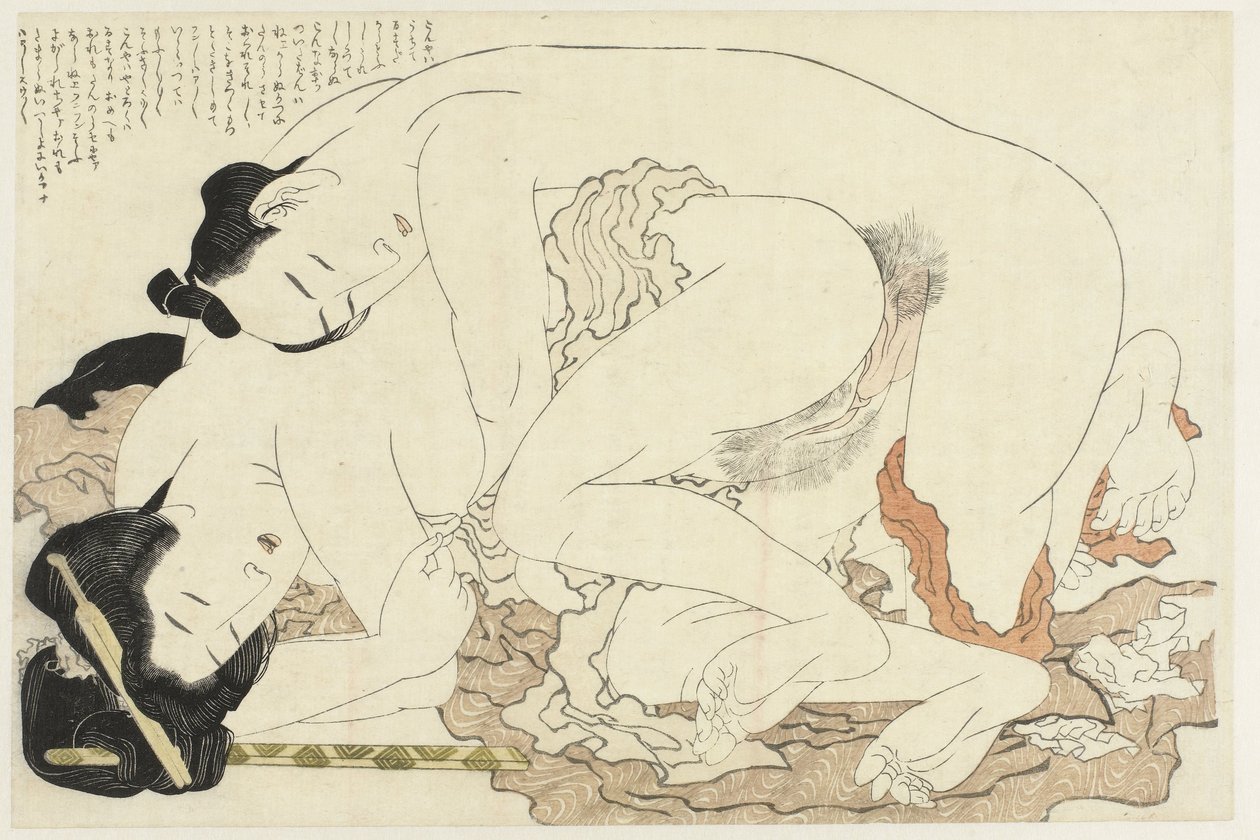 Naimisissa oleva nainen rakastajan kanssa Adonisin kasvi (sarjan nimi) Fukujuso (sarjan nimi) tekijältä Katsushika Hokusai