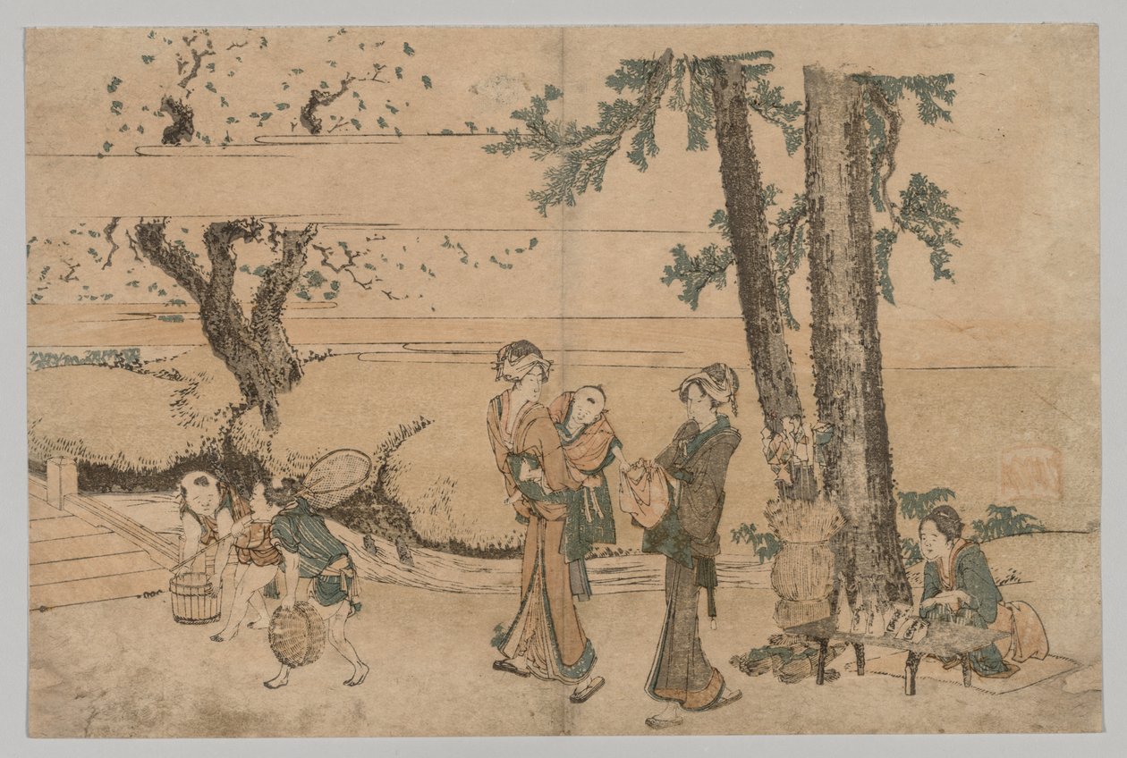 Figuuriryhmä lähellä puroa tekijältä Katsushika Hokusai