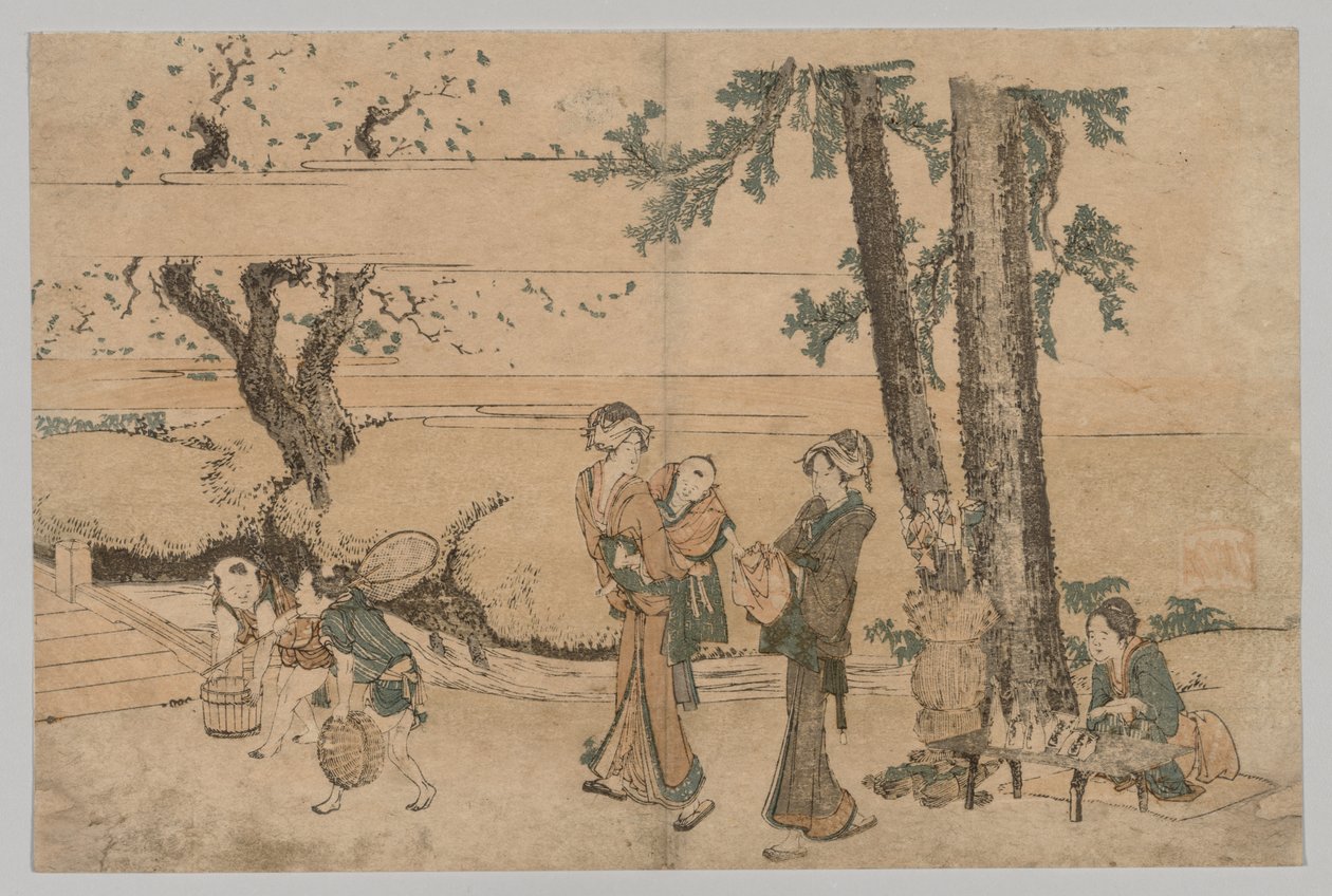 Figuuriryhmä lähellä puroa, 1760-1849. tekijältä Katsushika Hokusai