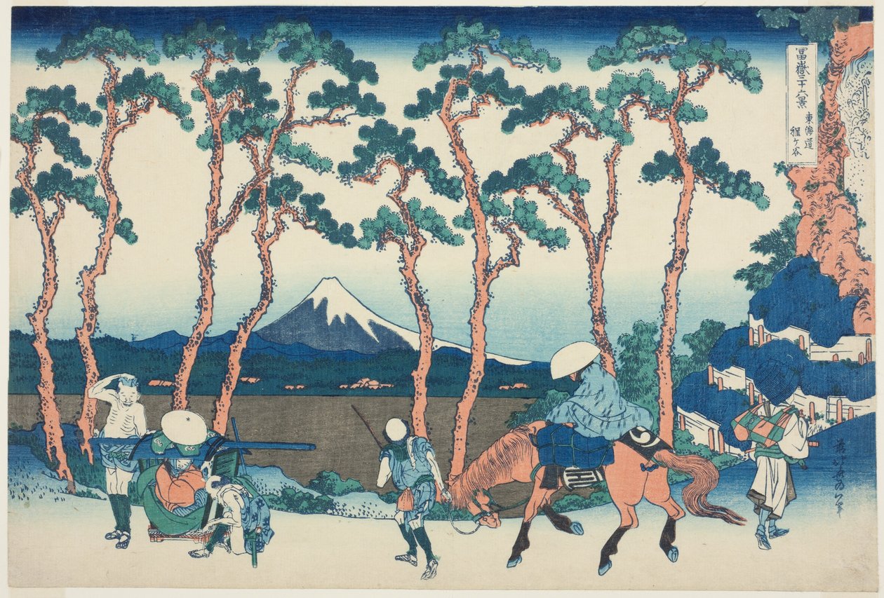 Hodogaya Tokaidolla (Tokaido Hodogaya), sarjasta "Kolmekymmentäkuusi näkymää Fuji-vuorelta (Fugaku sanjurokkei)". tekijältä Katsushika Hokusai