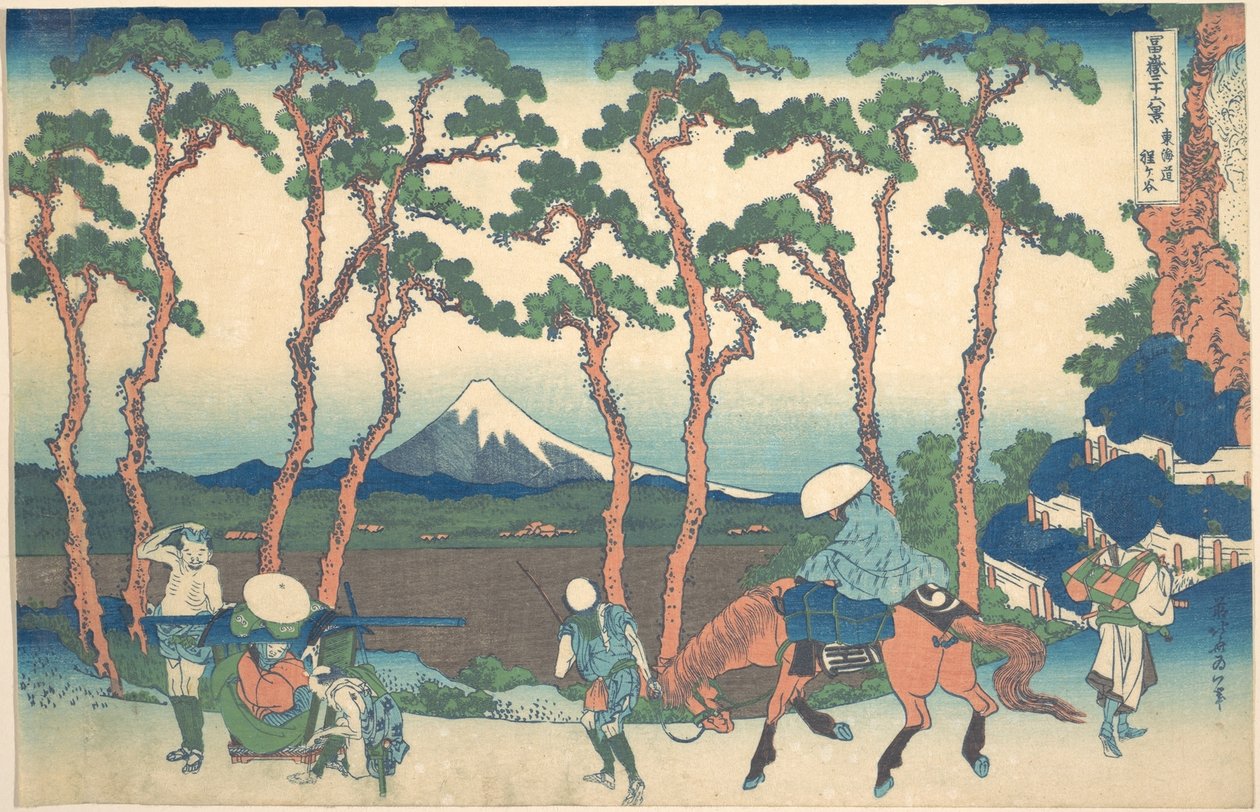 Hodogaya Tōkaidō-tiellä (Tōkaidō Hodogaya), sarjasta ”36 näkymää Fuji-vuorelta” (Fugaku sanjūrokkei) tekijältä Katsushika Hokusai