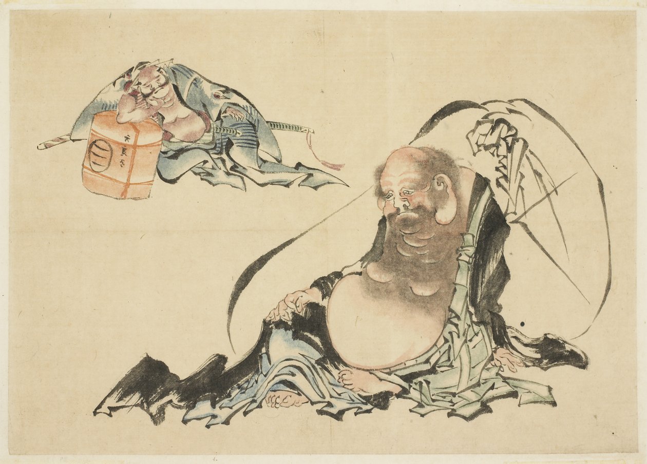 Toitai ja Asahina Saburo makuuasennossa (2) Luonnos) tekijältä Katsushika Hokusai