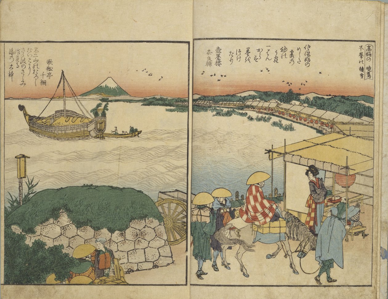 Kuvitettu kirja näkymistä Sumida-joen molemmilta rannoilta tekijältä Katsushika Hokusai