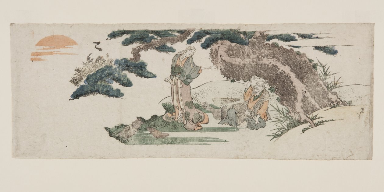 J? ja Uba, muinainen Takasago-pariskunta (värillinen puupalikkaprintti) tekijältä Katsushika Hokusai