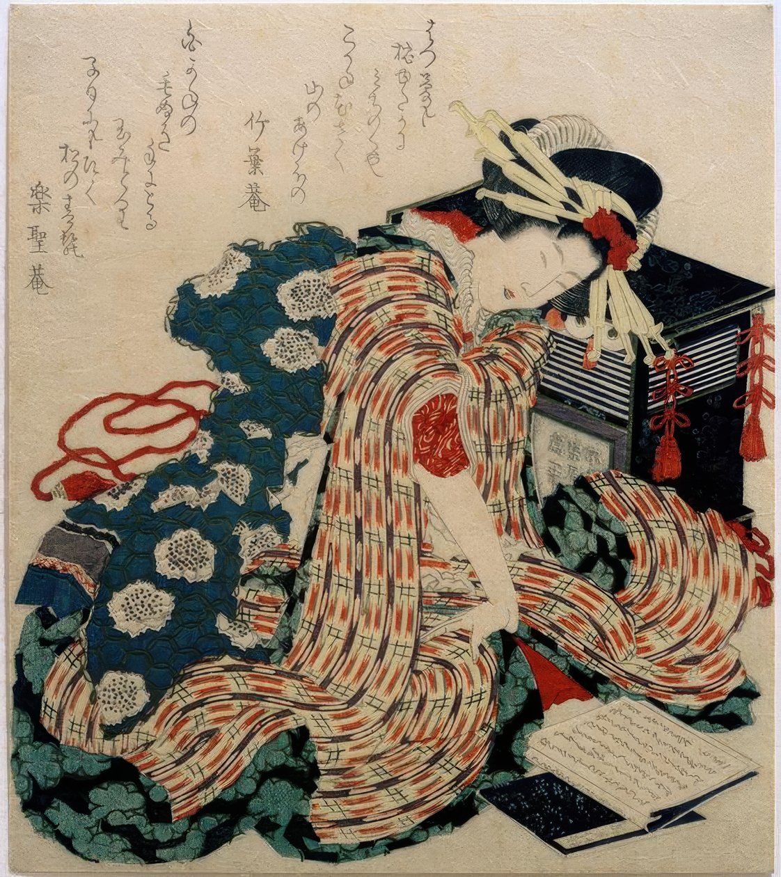 Junge Frau, das Kopfkissenbuch’ lesend tekijältä Katsushika Hokusai