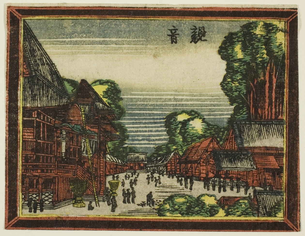 Kannonin temppeli (Kannon), sarjasta hollantilaistyylinen Pictures: Eight Views of Edo (Oranda gakyo Edo hakkei) tekijältä Katsushika Hokusai