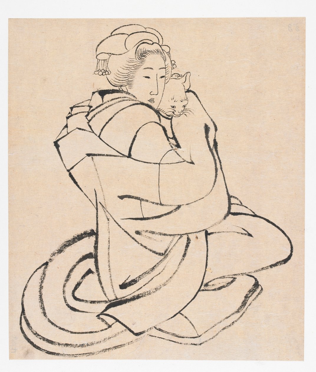 Lady Holding a Cat, Edo-kausi, n. 1810-luku. tekijältä Katsushika Hokusai